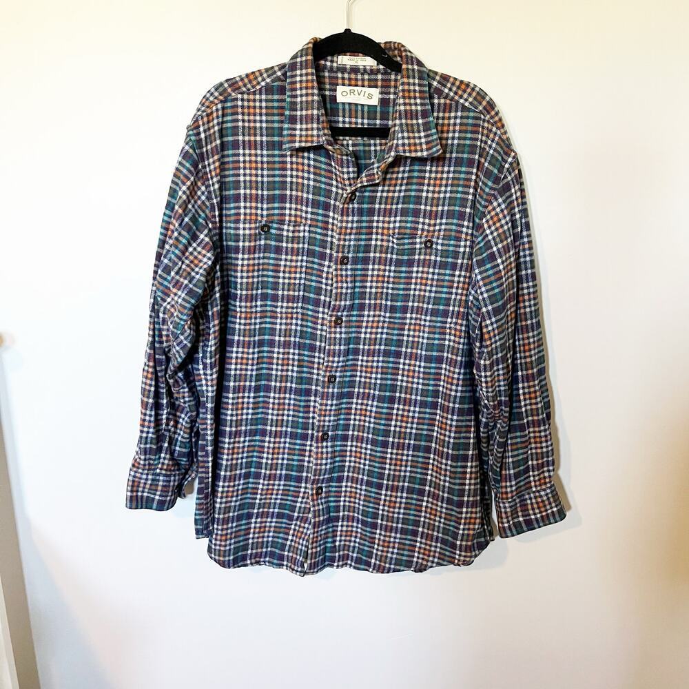 Orvis multicolored plaid check flannel button up‎ men’s X-Large